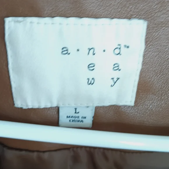 A.nd Tan Leather Moto Jacket Brown Cropped Biker Classic Heavy Cool Zippers Larg - Picture 6 of 10